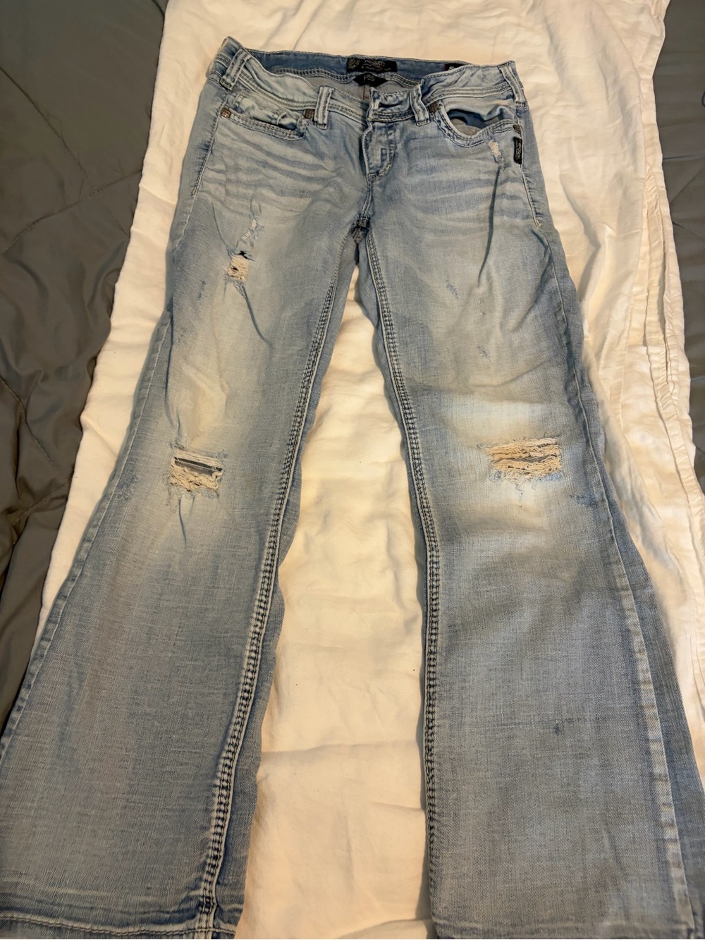 Silver Jeans Light Blue Distressed Flare Jeans